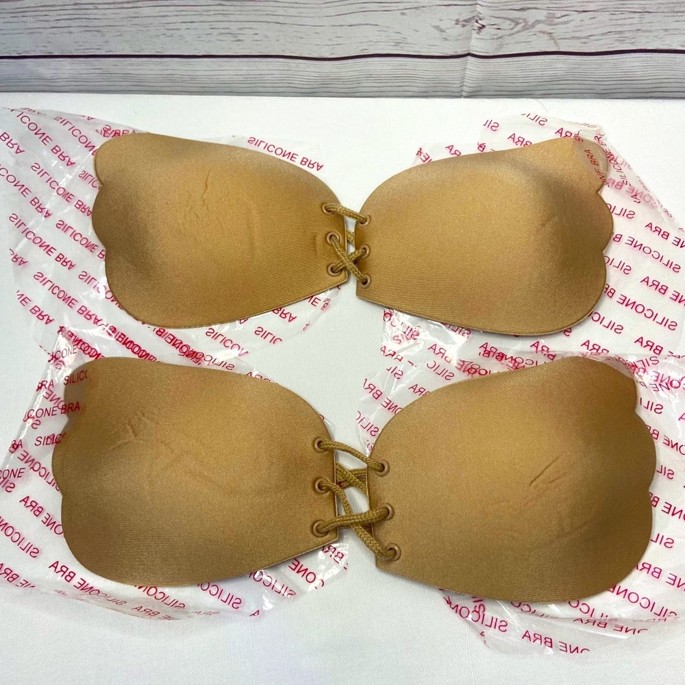 Stick On Lace Bras, Size: A, Color: Beige, 2 Pairs, New